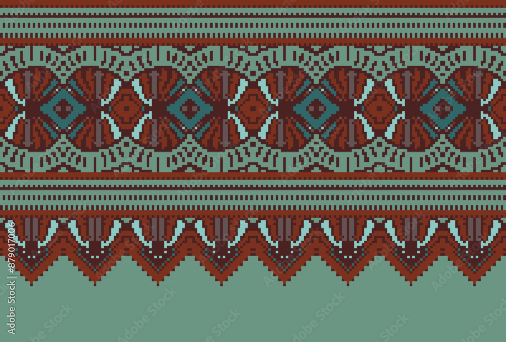 Wall mural Pixel Tribal striped seamless pattern. Aztec geometric  background. Can be used in fabric design for clothes, accessories, decorative paper, wrapping,