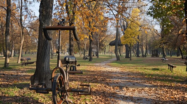 Fitness bike machine in Prundu Bargaului Park, Bistrița, Romania, 2022