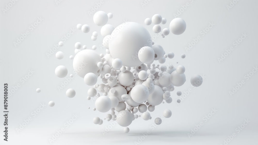 Poster minimalist abstract composition of floating 3d discs on white background, generative ai