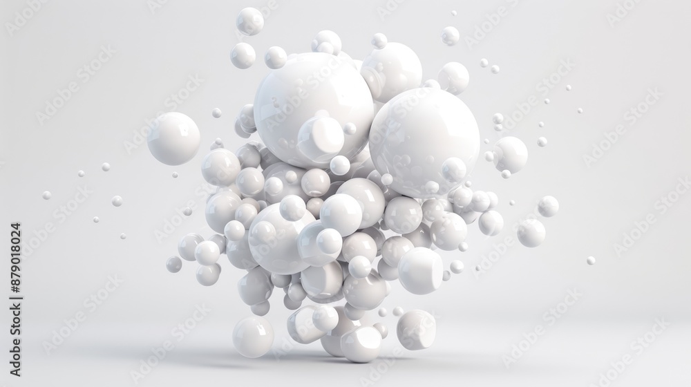 Poster minimalist 3d floating discs on white background - abstract conceptual art, generative ai