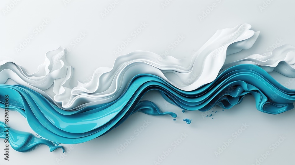 Poster abstract 3d wave pattern on clean white background - conceptual minimalist design, generative ai