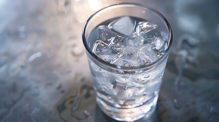 A refreshing glass of iced water provides a clear and cool drink, perfect for quenching thirst on a hot day.