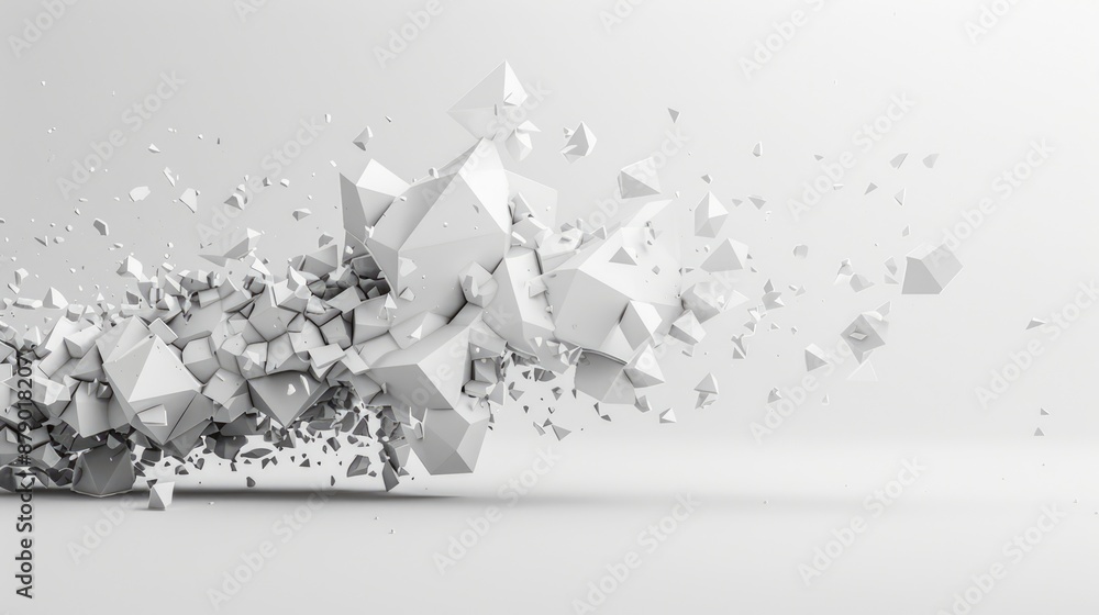 Poster geometric harmony: abstract 3d polygons floating on clean white background, generative ai