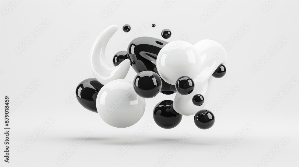 Poster minimalist monochrome abstract background with floating 3d ellipses, generative ai