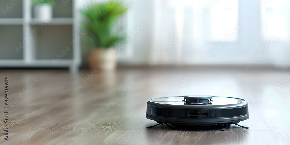 Poster smart vacuum with wireless controls and iot integration for efficient home cleaning. concept smart h