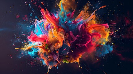 Obraz premium Vibrant Mind: Artistic Brain with Colorful Knowledge Burst and Creative Explosion