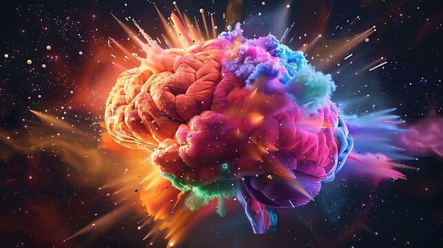 Bursting Creativity: Abstract Brain Explosion in Vibrant Artistic Representation