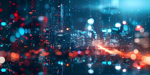 Fototapeta premium Futuristic cityscape pattern in abstract blue and red colors for web design. Concept Futuristic Design, Cityscape Inspiration, Abstract Colors, Web Design Ideas
