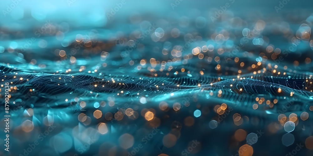 Poster night cityscape with digital web network and blockchain technology internet connection. concept tech