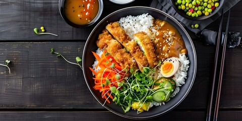 Delicious Japanese Meal Katsu Curry Rice and Vegetables. Concept Japanese Cuisine, Katsu Curry, Rice Dishes, Vegetable Recipes, Food Photography