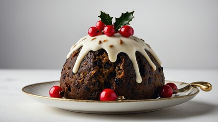 Christmas pudding on plain white background