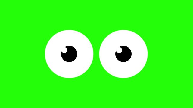 Animated cartoon eyes gif blinking in the dark and looking around and up and down. Isolated design element on Black Backdrop.
