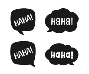 Haha laughing speech bubble sound effect different silhouette shapes collection. Cute black text lettering svg set vector illustration.