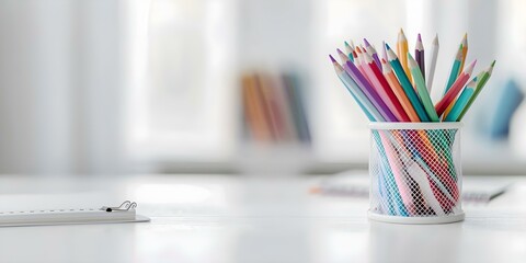 Obraz premium School supplies on a desk ready for the new school year. Concept Back to School, Classroom Setup, Stationery Organization, Study Space, Academic Essentials