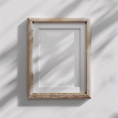 Square frame mockup close up on wall painted beige color, 3d render