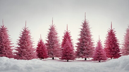 Obraz premium Pink Christmas trees on white background
