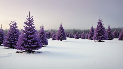 Fototapeta premium Purple Christmas trees on plain white background 