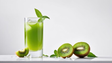 Refreshing Kiwi-Mint Green Smoothie Garnished with Fresh Kiwi and Mint