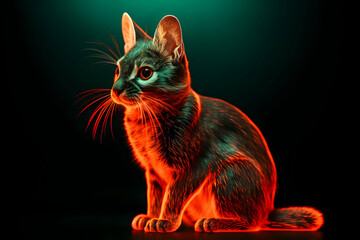 Obraz premium Cat in Neon Red Light - Illustration