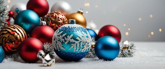 colorful theme christmas decor on plain white background for banner copy space