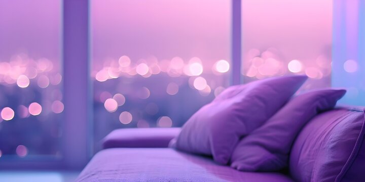 Relaxing lofi music and cozy city night view in a purple-themed room. Concept Lofi Music, Cozy Atmosphere, City Night View, Purple Room - Powered by Adobe