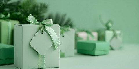 Green Friday sale tag mockup with ecofriendly theme and shopping boxes. Concept Green Friday Sale, Eco-Friendly Theme, Shopping Boxes, Mockup, Sustainable Shopping