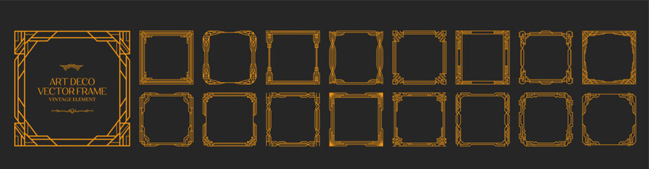 Art Deco square frames set , Vintage frames, Antique decorative frames, ornament frame ,line geometric luxury frames , wedding banner label card geometric background vector illustration © Tanatphong