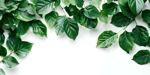 Fototapeta premium Leaves in Green on a White Background. Concept Nature Photography, Green Leaves, White Background, Botanical Portraits