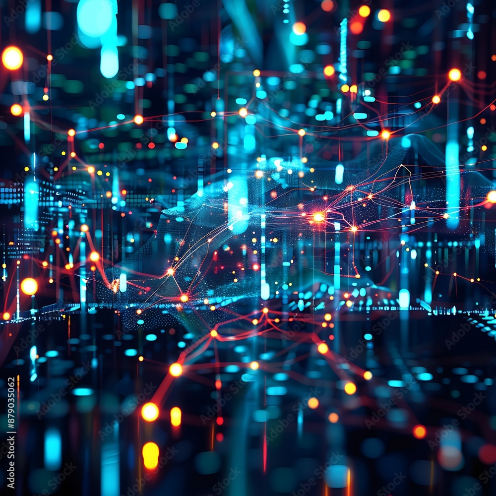 Poster digital abstract backdround for technological operations, neural networks, ai, data transmission and