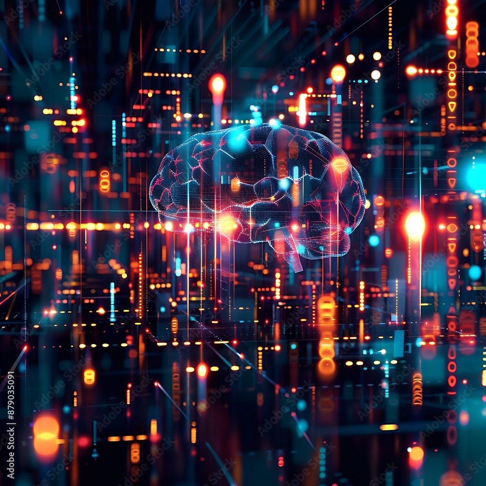 Poster digital abstract backdround for technological operations, neural networks, ai, data transmission and