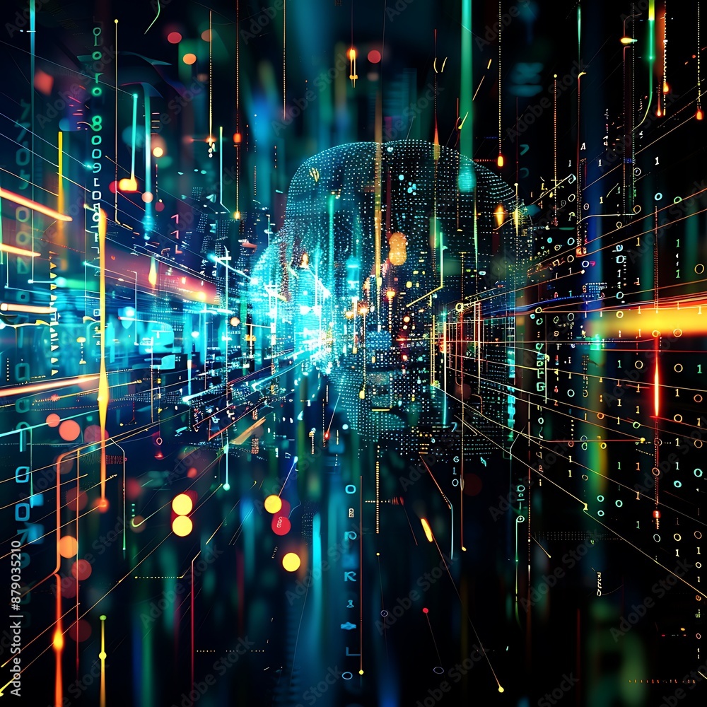 Poster digital abstract backdround for technological operations, neural networks, ai, data transmission and