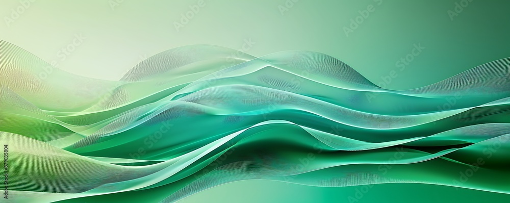 Poster abstract green curve wave with line textured background, generative ai