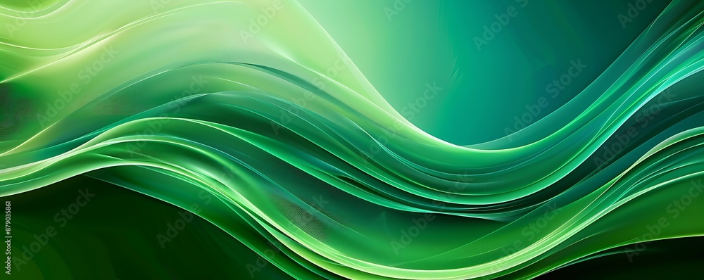 Poster abstract green curve wave with line textured background, generative ai