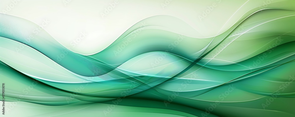 Poster abstract green curve wave with line textured background, generative ai