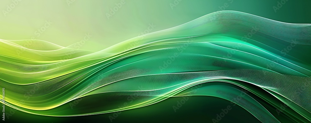 Poster abstract green curve wave with line textured background, generative ai