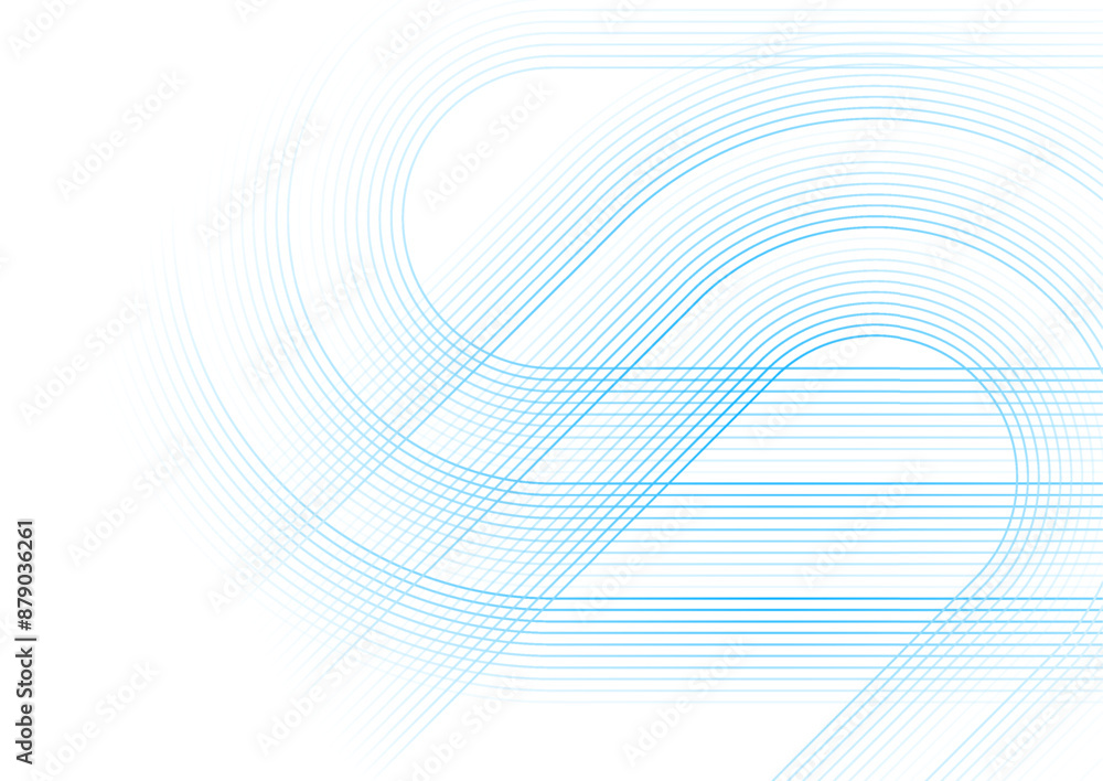 Poster Blue circular lines abstract geometric tech background. Vector minimal design