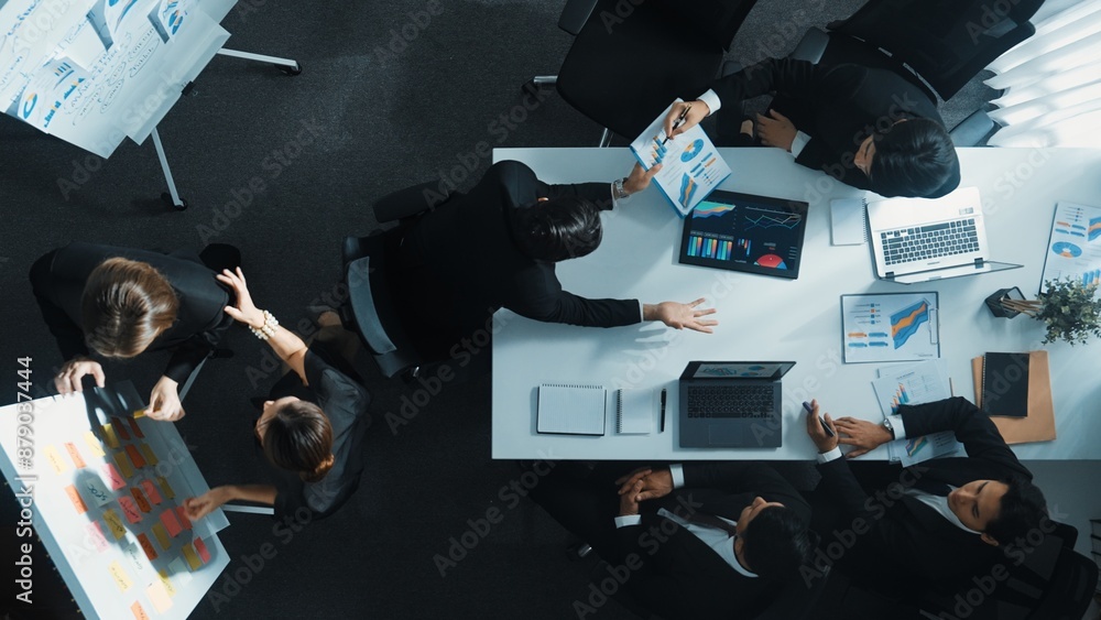 Aufkleber top down view of professional business team working together to share idea while using colorful stic