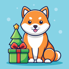 cute shiba inu brought a christmas present