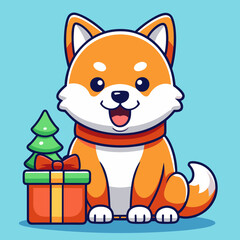 cute shiba inu brought a christmas present