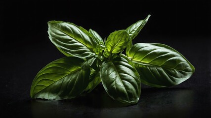 Obraz premium single basilherb in a black background