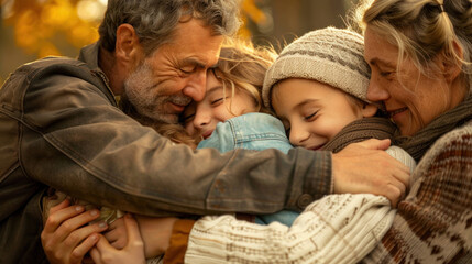 Heartwarming Family Embrace - Loving Family Members Hugging Closely in a Touching Moment of Affection and Unity
