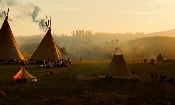 tent in the mountains at sunset
