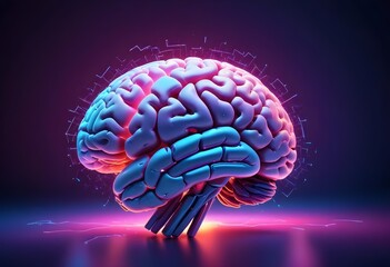 A stunning wallpaper featuring a 3D digital brain with neon lights, representing abstract concepts; a best-seller background with a futuristic vibe