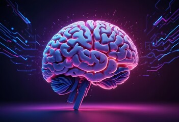 A stunning wallpaper featuring a 3D digital brain with neon lights, representing abstract concepts; a best-seller background with a futuristic vibe