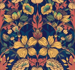 Gordijnen Bloemendesign Paradise flowers. Seamless background with patterns and flowers in vintage style. For fabric, wallpaper, printing  © alfaolga