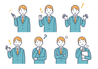 ビジネス男性の表情バリエーションセット＿イラスト