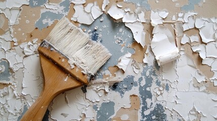 Renovating house interior by scraping off old wallpaper
