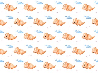 Cute dinosaur pattern, watercolor, dino, background, illustration