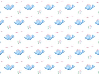Cute dinosaur pattern, watercolor, dino, background, illustration © Saltyarts design