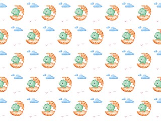 Cute dinosaur pattern, watercolor, dino, background, illustration © Saltyarts design